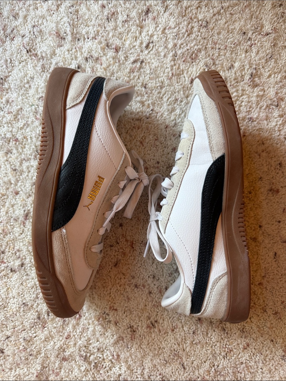 Puma White Black & Brown Gum Sole Casual Sneakers